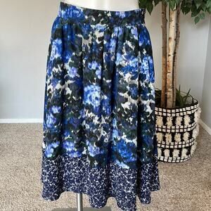 Adrianna Papell Blue Floral Pleated Skirt